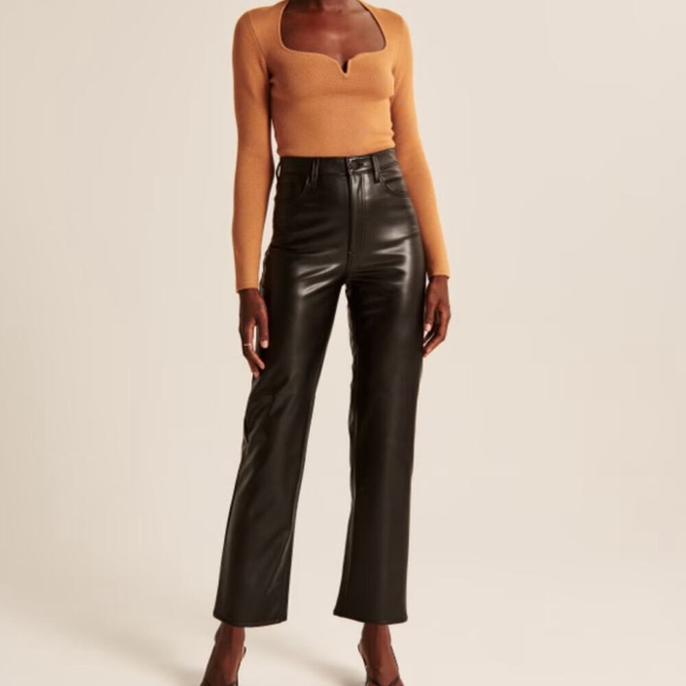 Abercrombie Black Vegan Leather The Ankle Straight Ultra High Rise Pants